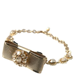 Gold Brass Clear Crystal Bow Chain Choker Necklace