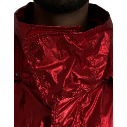 Red Nylon Hooded Pullover Sweatshirt Jacket