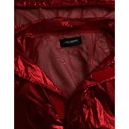 Red Nylon Hooded Pullover Sweatshirt Jacket