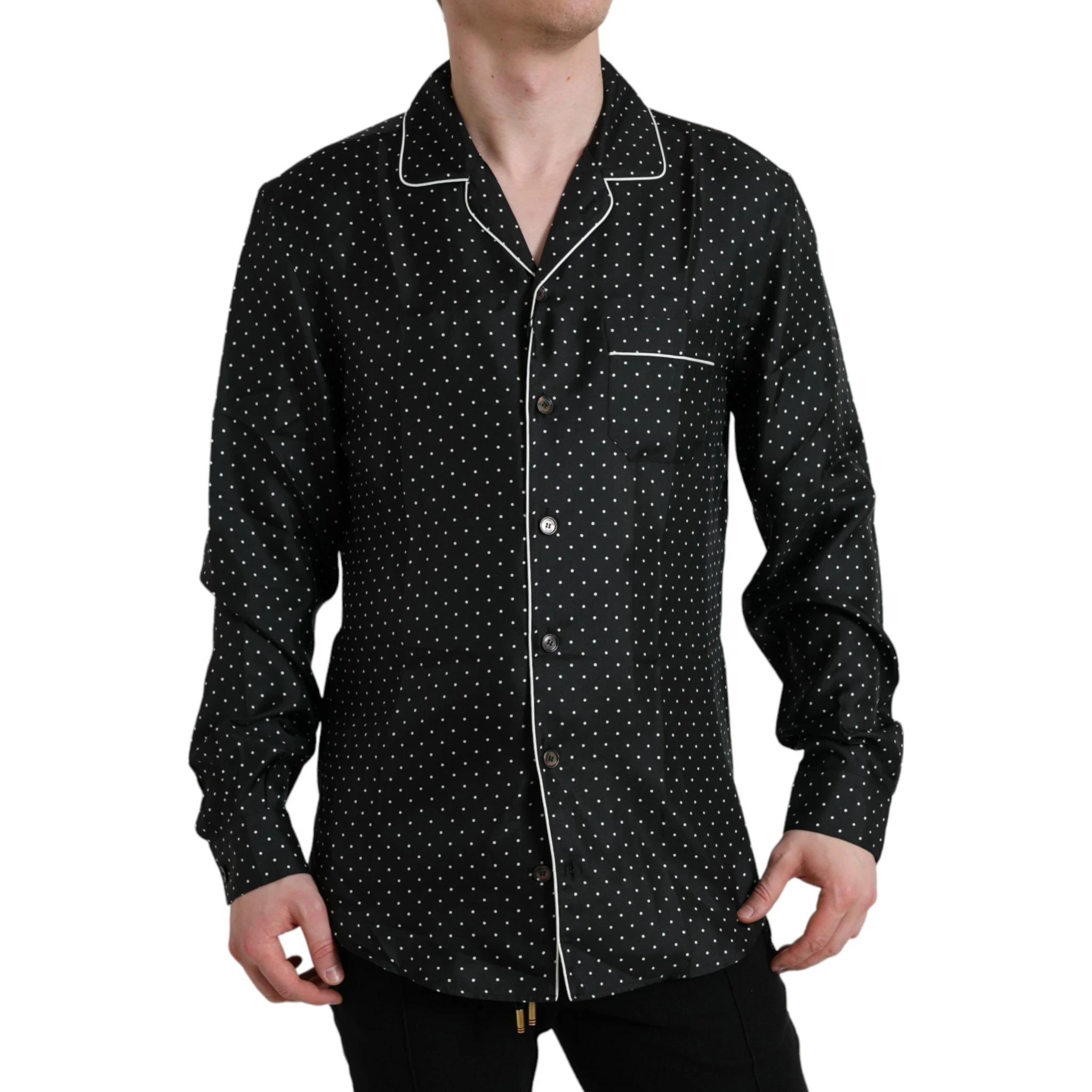 Black Polka Dot Silk Long Sleeve Shirt