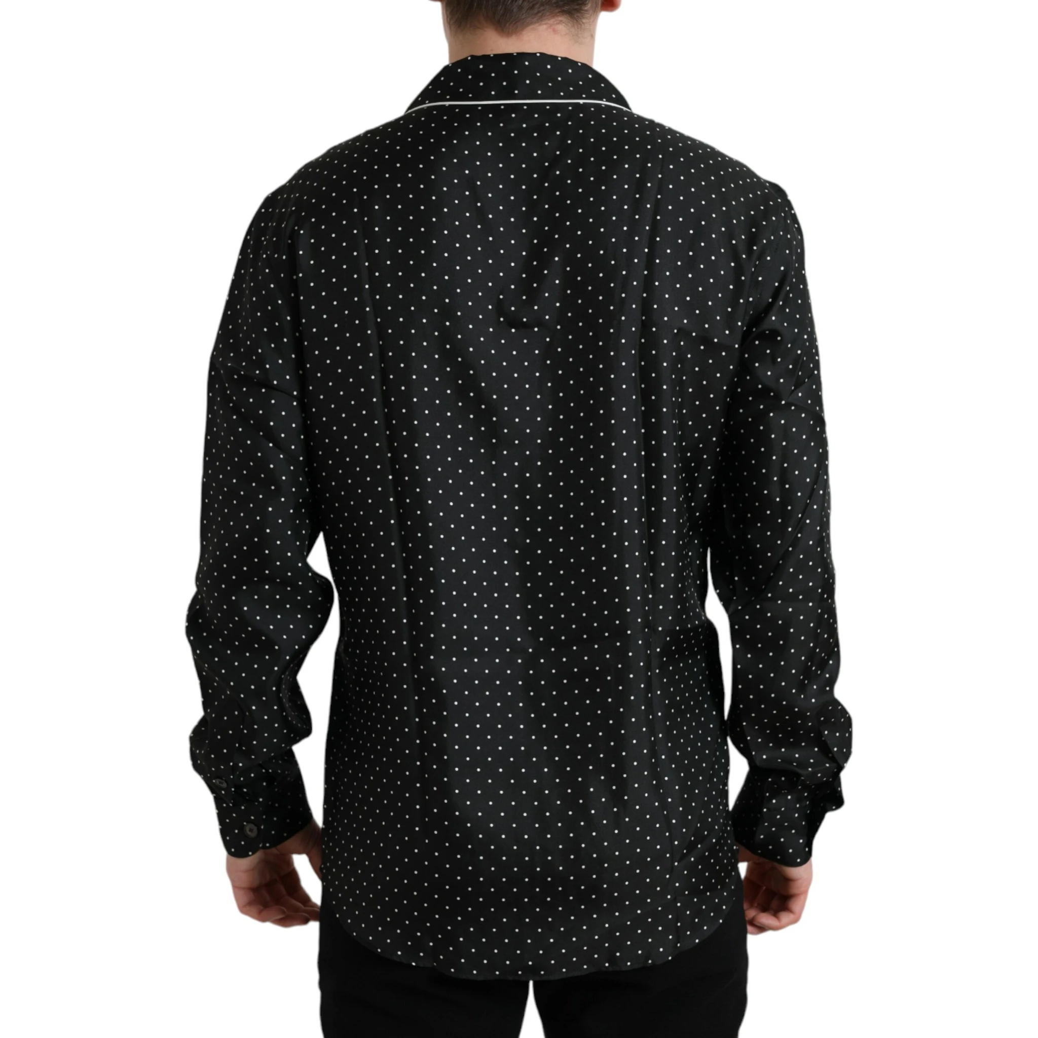 Black Polka Dot Silk Long Sleeve Shirt