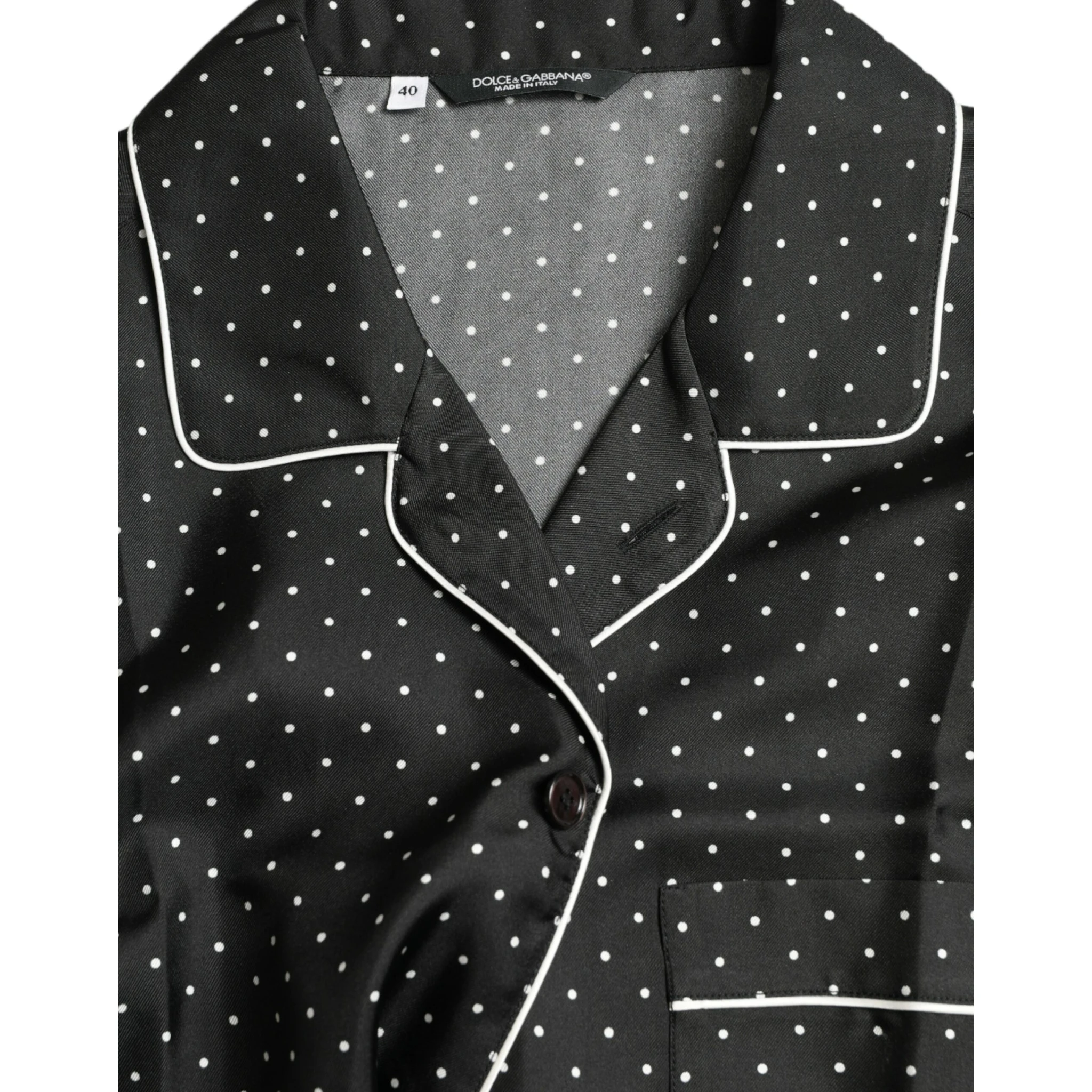 Black Polka Dot Silk Long Sleeve Shirt