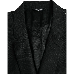 Black Wool Notch SingleBreasted Coat Blazer