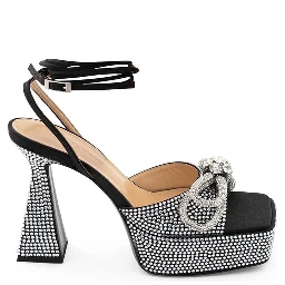 Black Leather Stiletto Heel Sandals