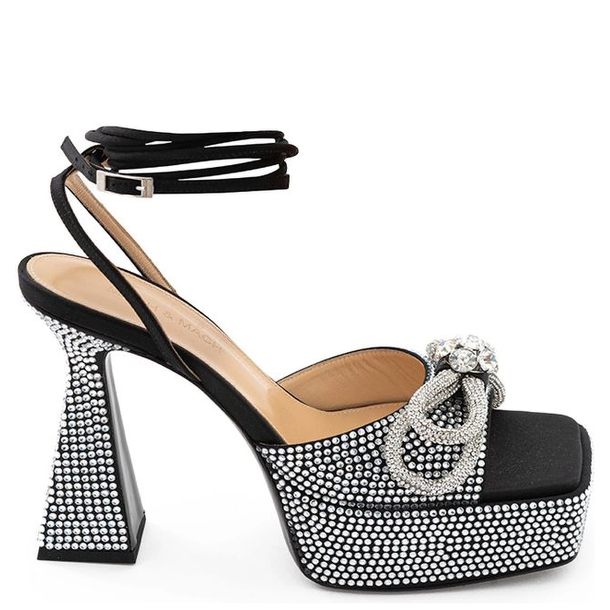 Black Leather Stiletto Heel Sandals