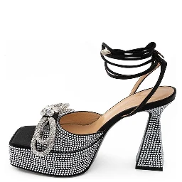 Black Leather Stiletto Heel Sandals