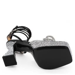 Black Leather Stiletto Heel Sandals