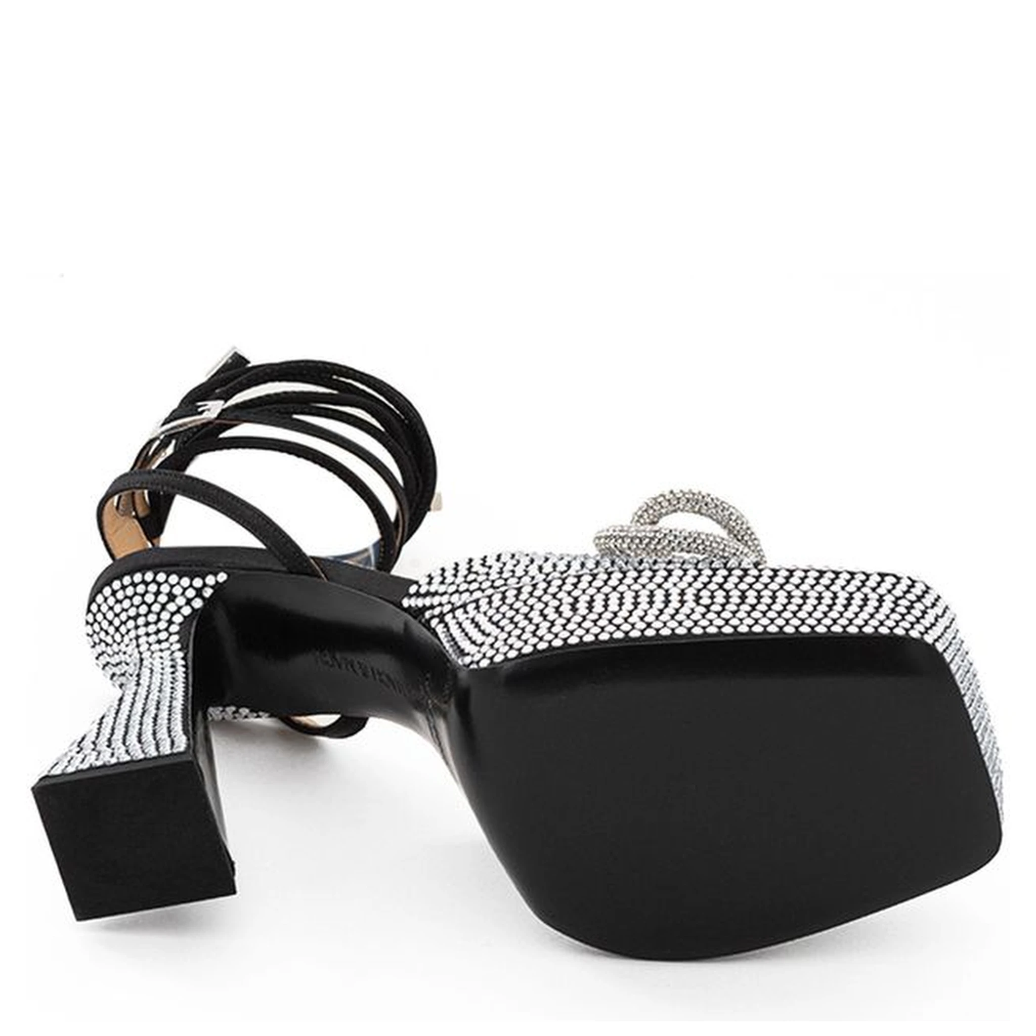 Black Leather Stiletto Heel Sandals