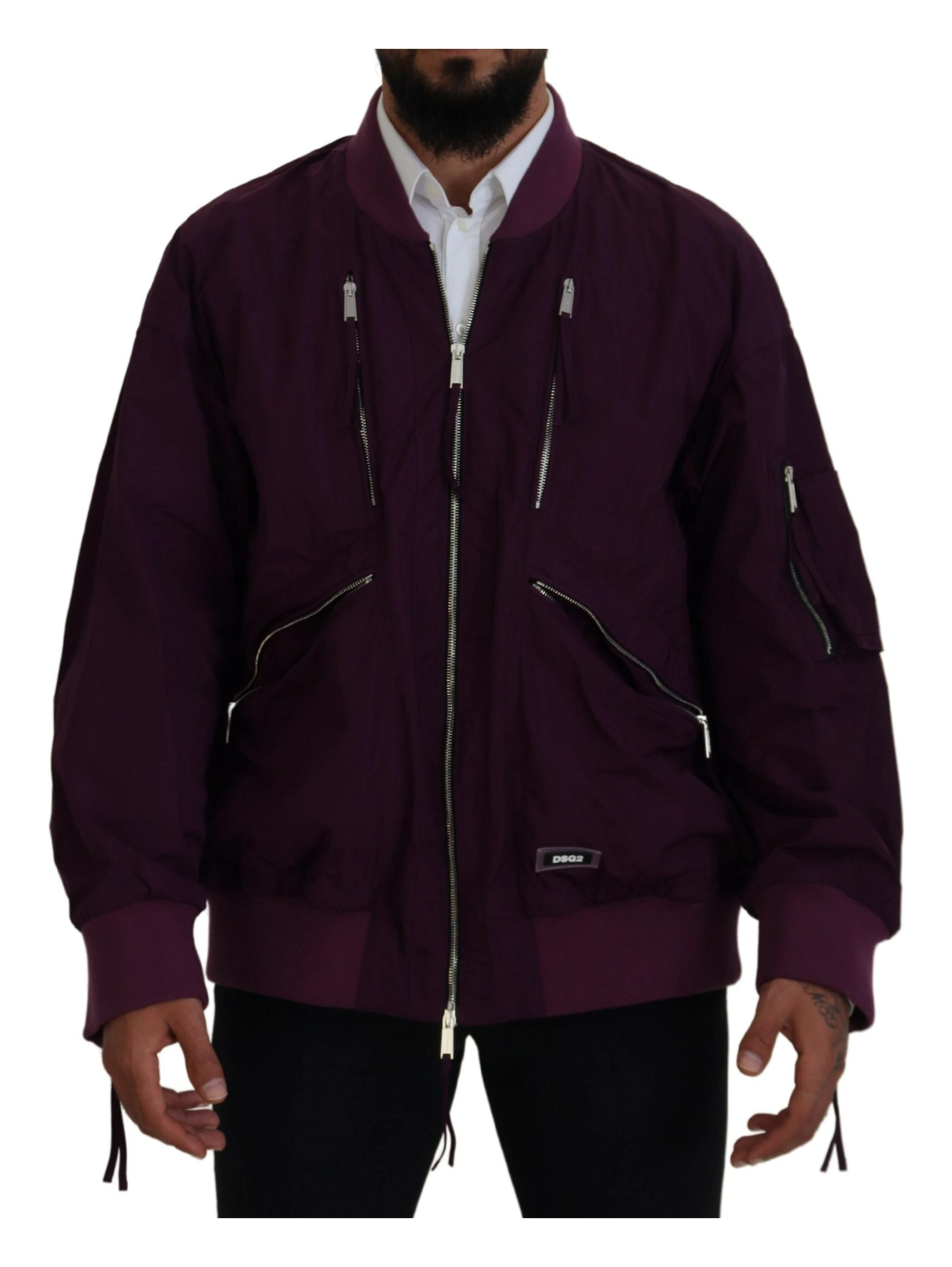 Purple Polyester Full Zipper Bomber Jacket