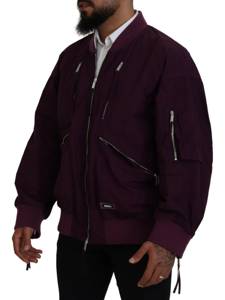 Purple Polyester Full Zipper Bomber Jacket alternative