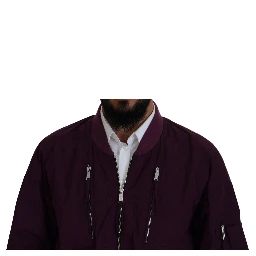 Purple Polyester Full Zipper Bomber Jacket