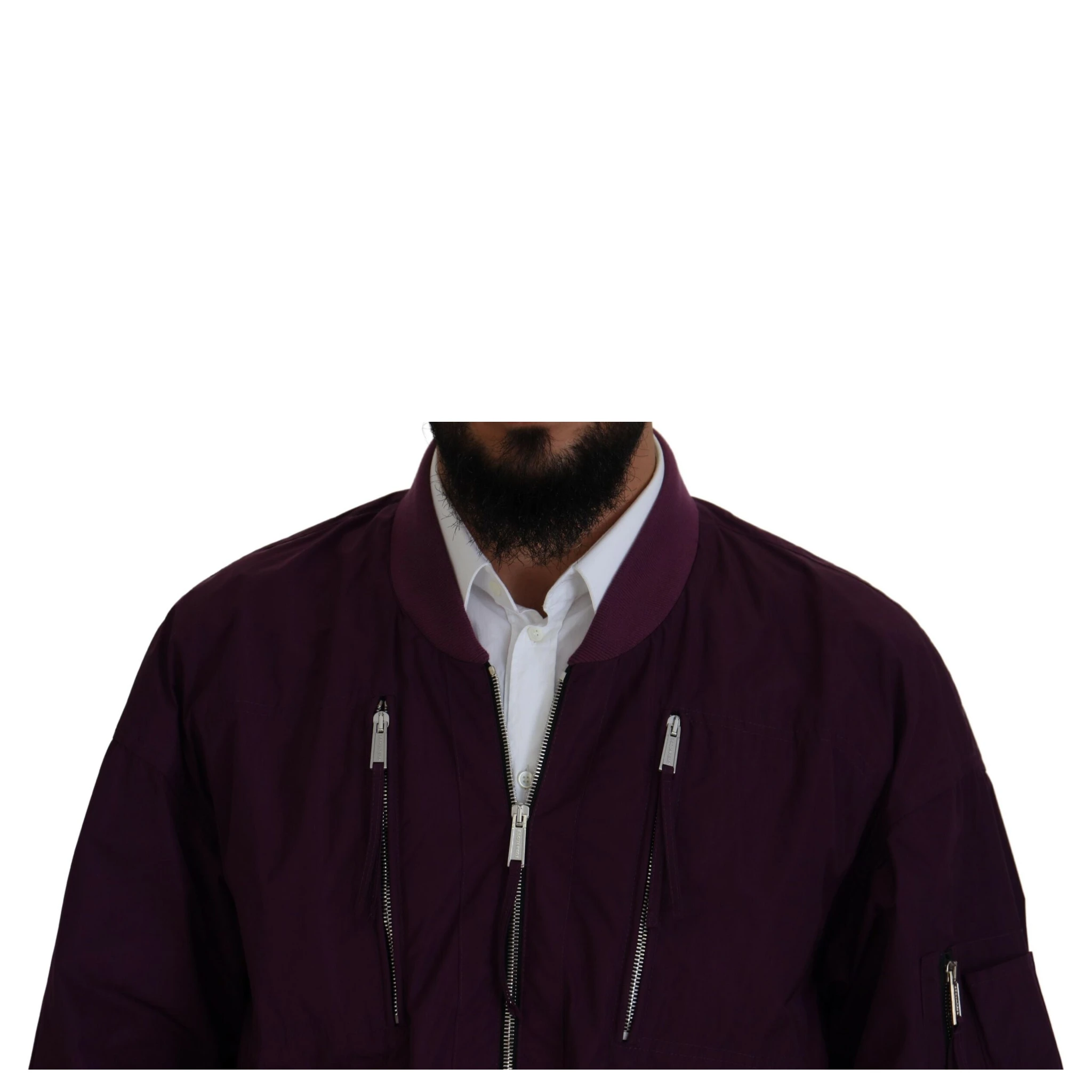 Purple Polyester Full Zipper Bomber Jacket