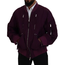 Purple Polyester Full Zipper Bomber Jacket