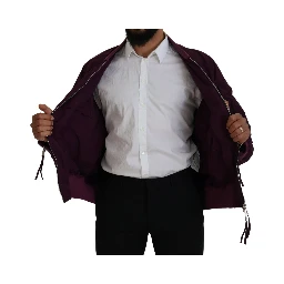 Purple Polyester Full Zipper Bomber Jacket