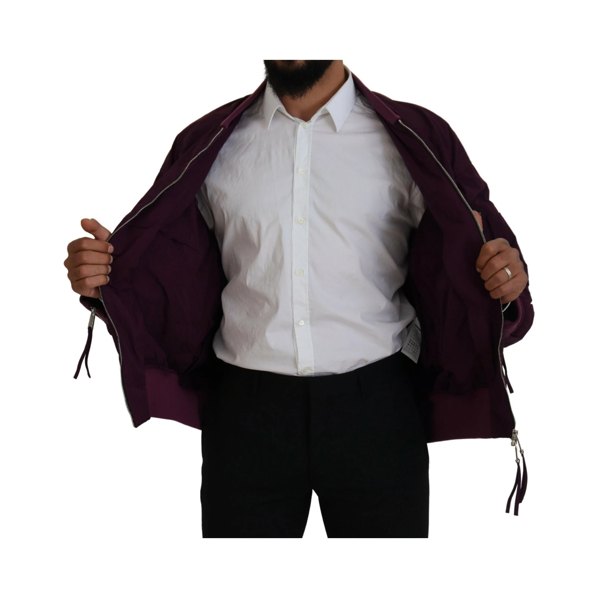 Purple Polyester Full Zipper Bomber Jacket