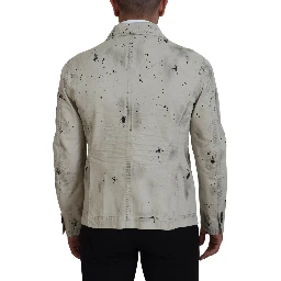 Off White Black Splash Print Casual Denim Jacket