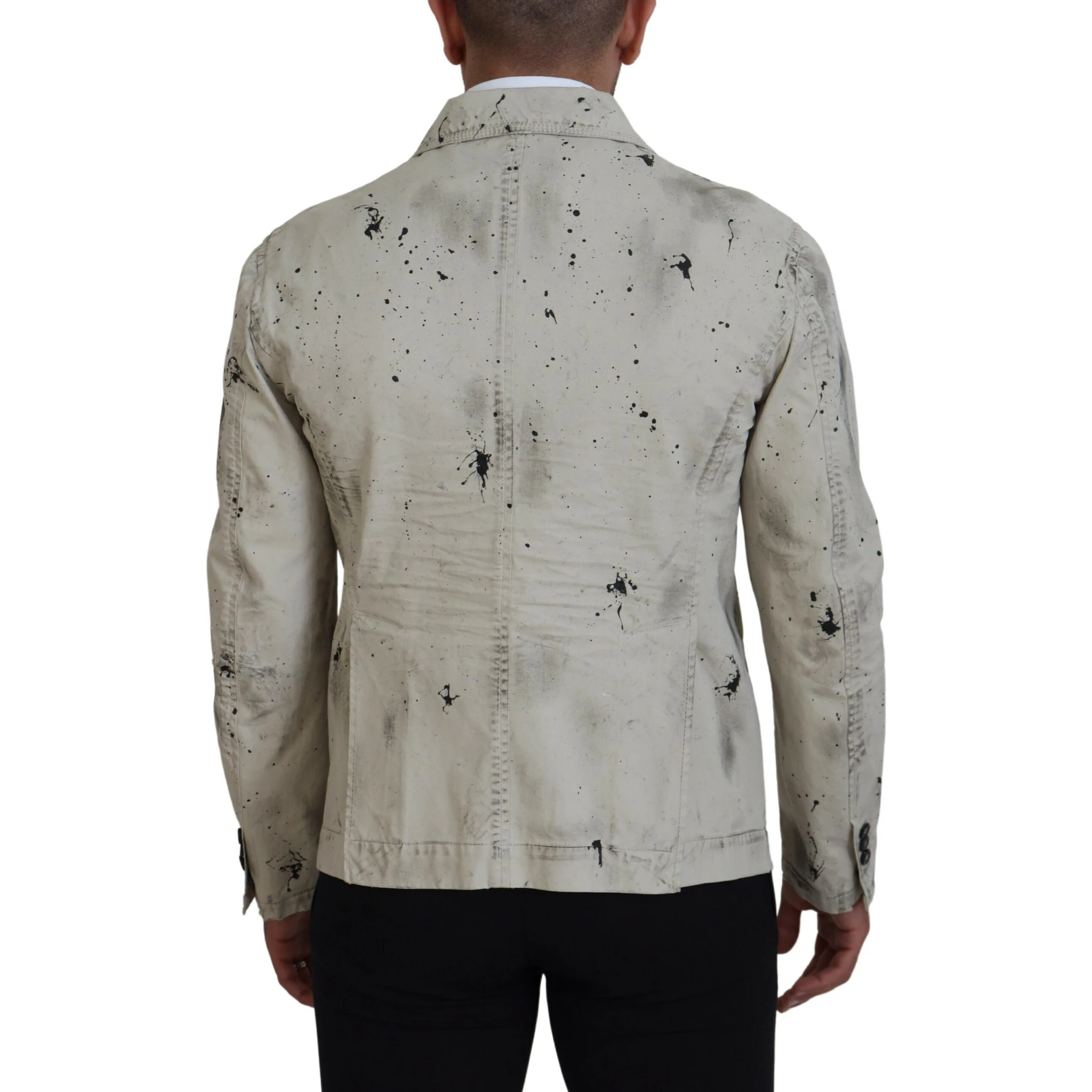 Off White Black Splash Print Casual Denim Jacket