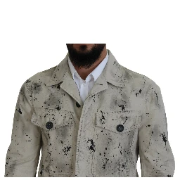 Off White Black Splash Print Casual Denim Jacket