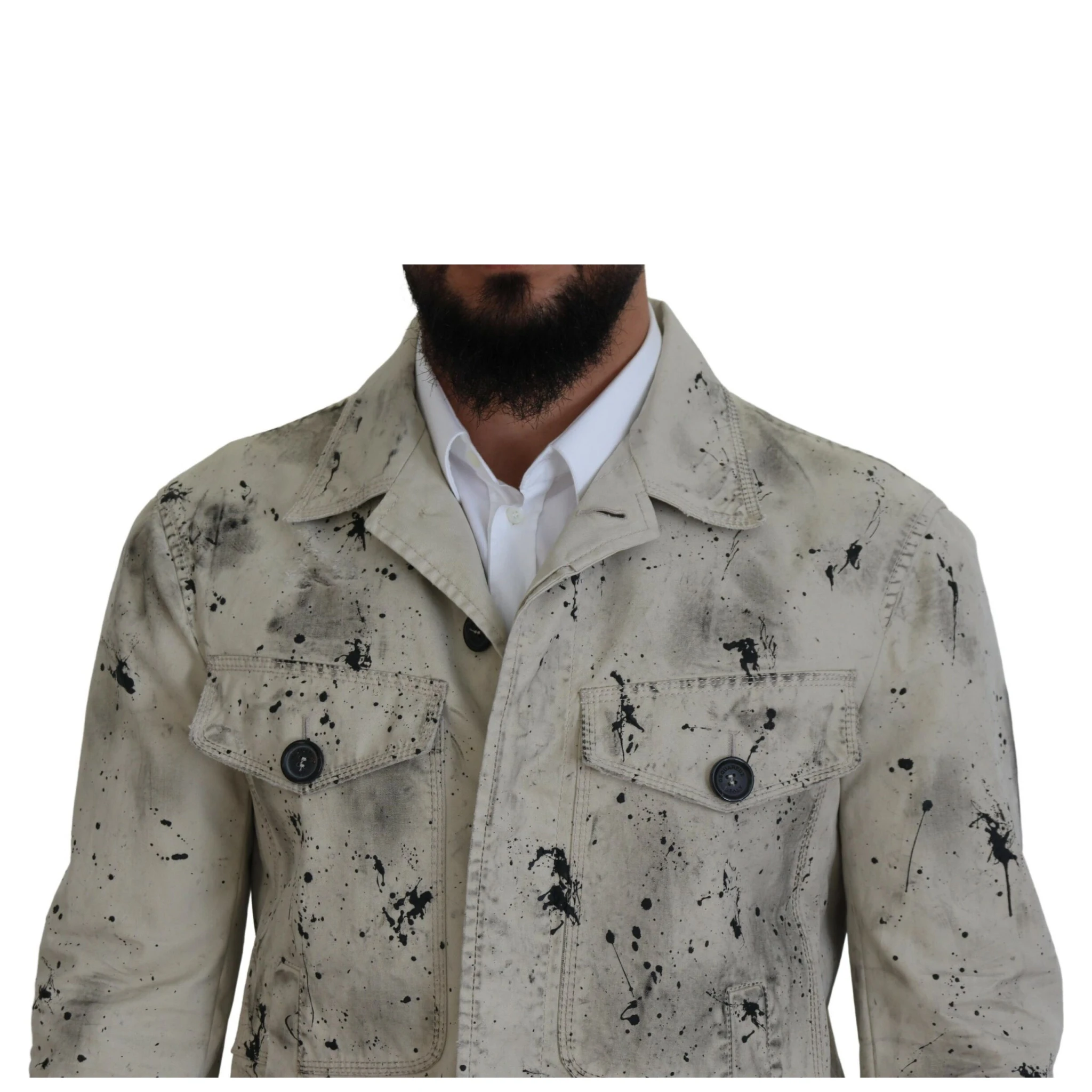 Off White Black Splash Print Casual Denim Jacket