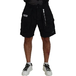 Black Cotton Cargo Boxer Above Knee Shorts