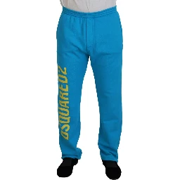 Light Blue Cotton Logo Print Casual Pants