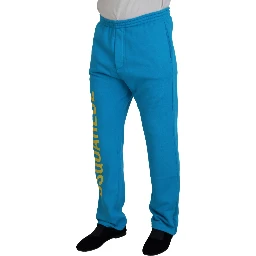 Light Blue Cotton Logo Print Casual Pants