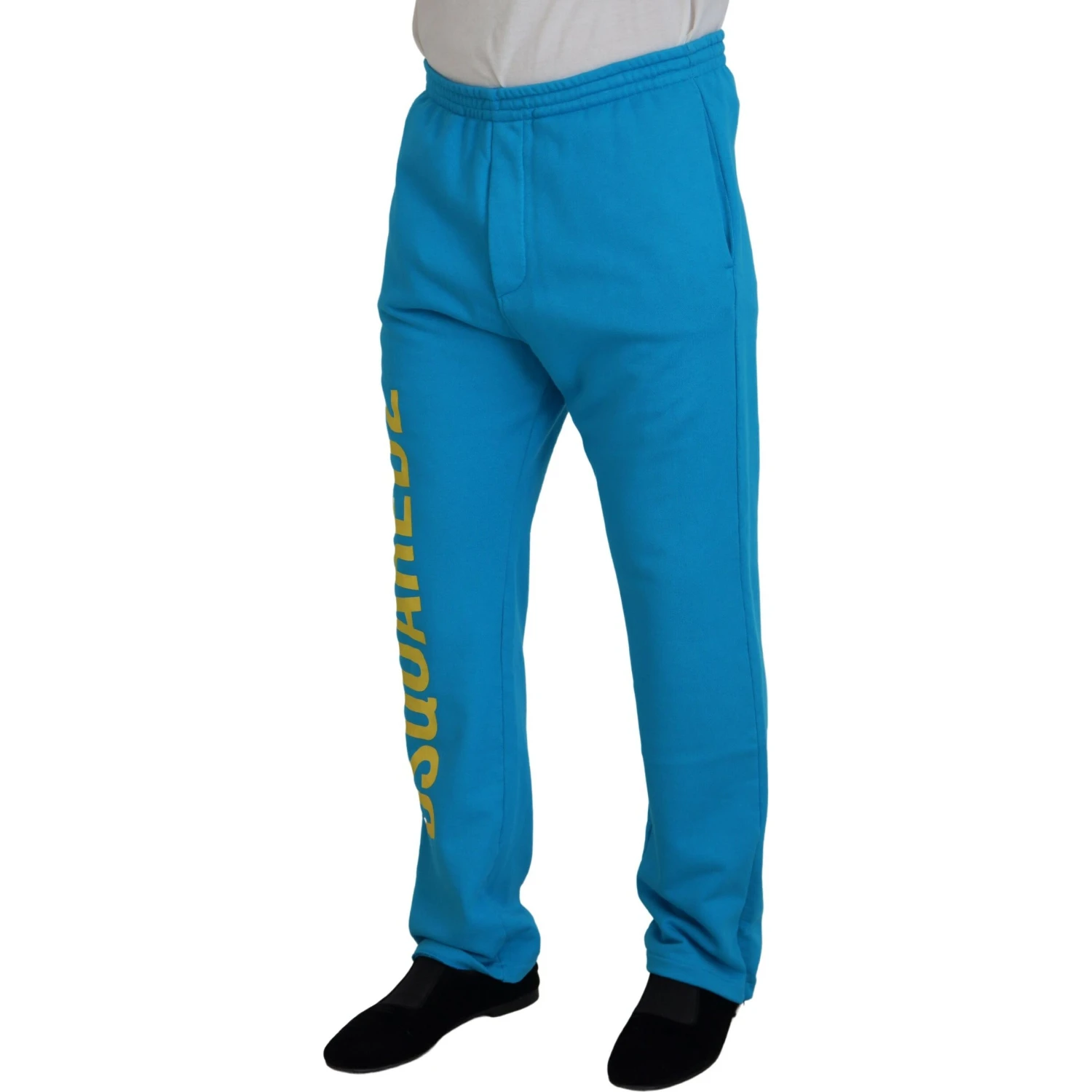 Light Blue Cotton Logo Print Casual Pants
