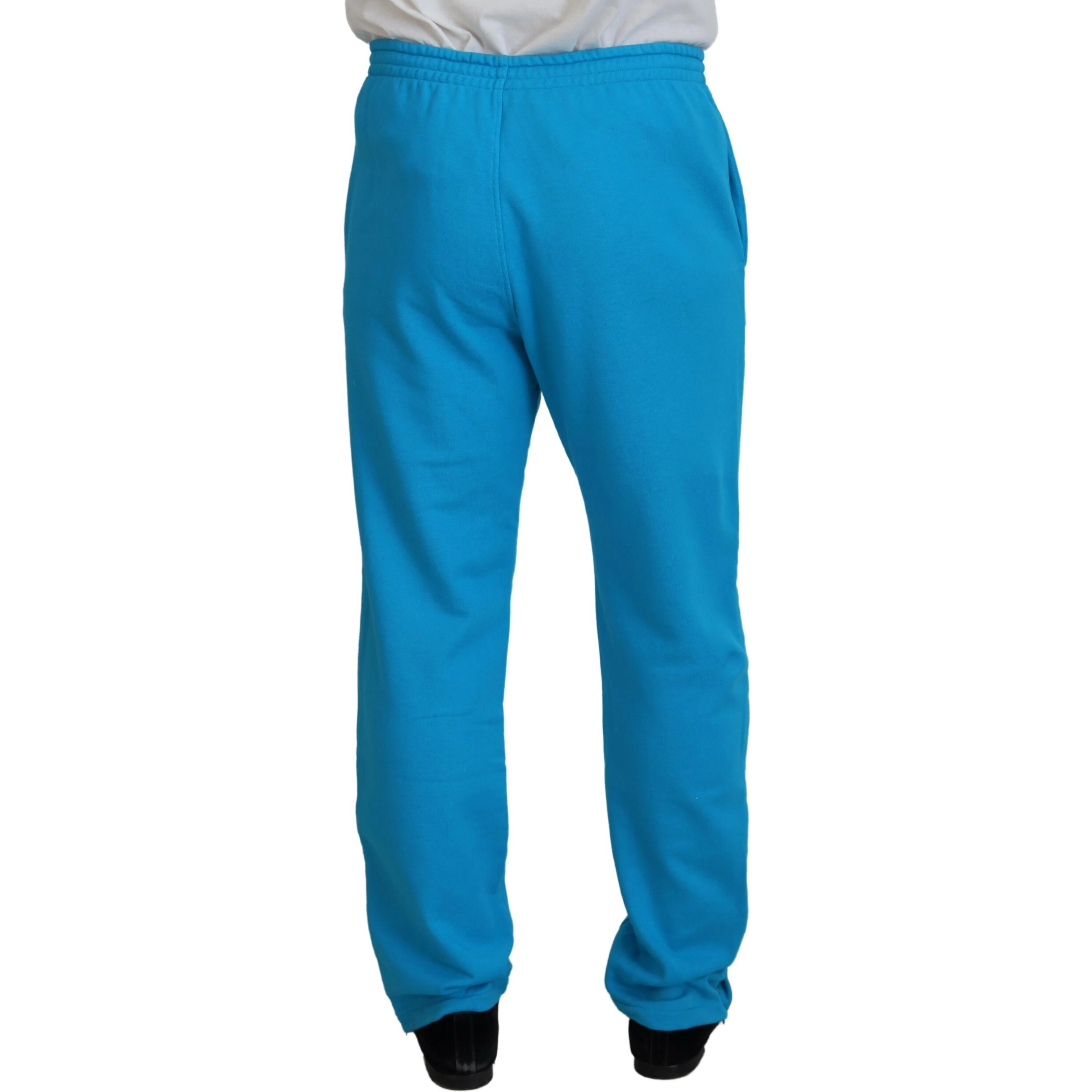 Light Blue Cotton Logo Print Casual Pants