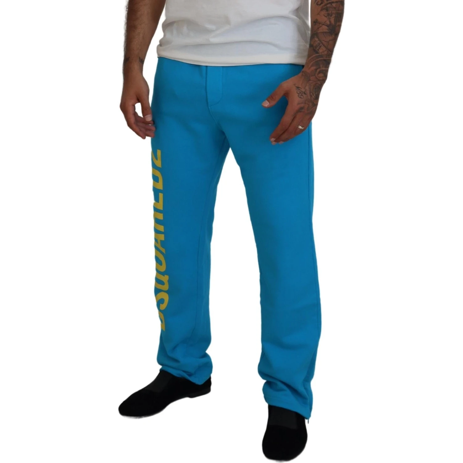 Light Blue Cotton Logo Print Casual Pants
