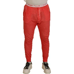 Orange Cotton Elastic Waist Logo Men Pants