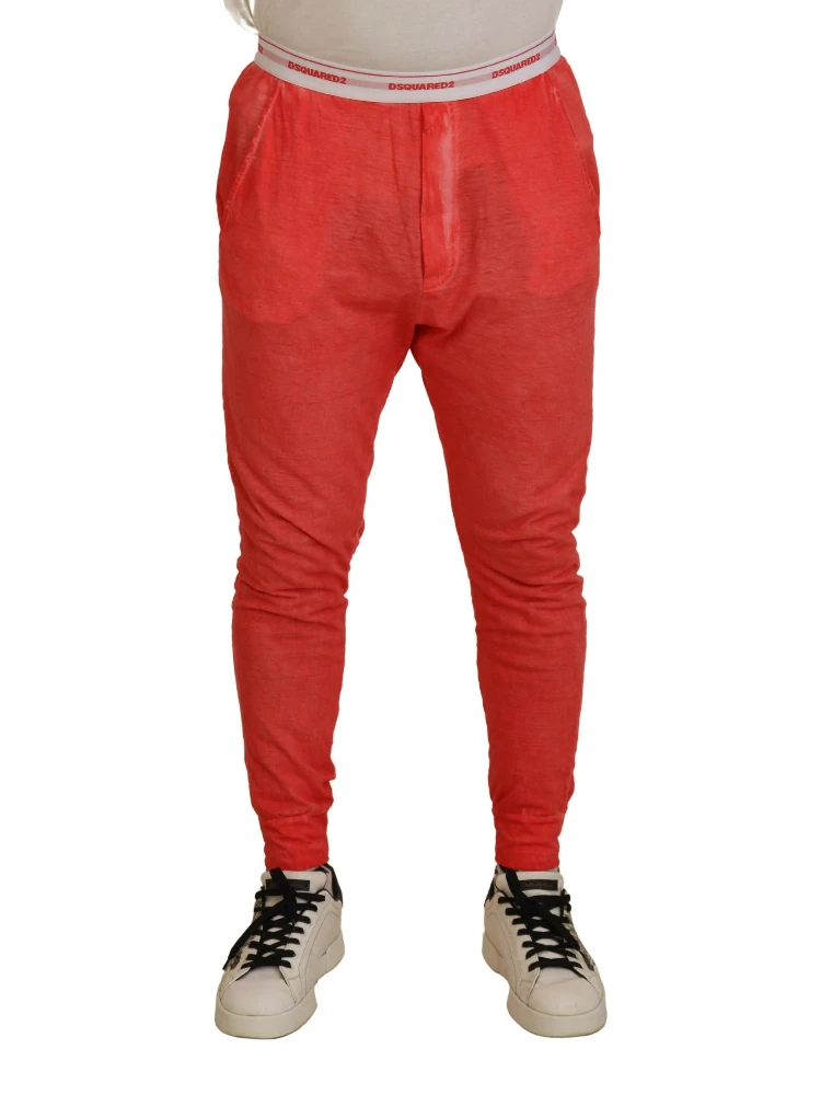 Orange Cotton Elastic Waist Logo Men Pants
