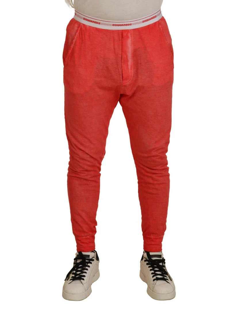 Orange Cotton Elastic Waist Logo Men Pants