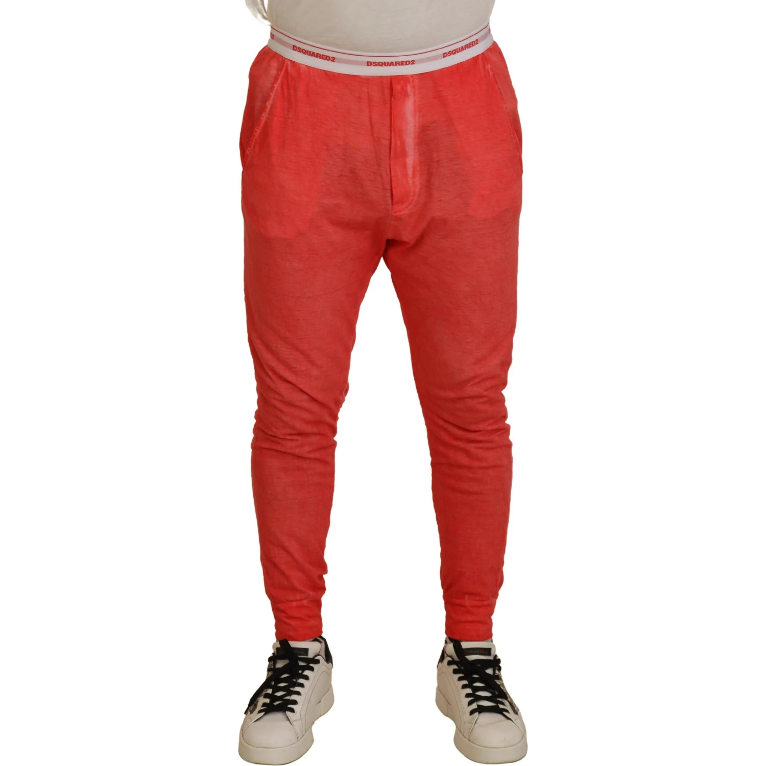 Orange Cotton Elastic Waist Logo Men Pants