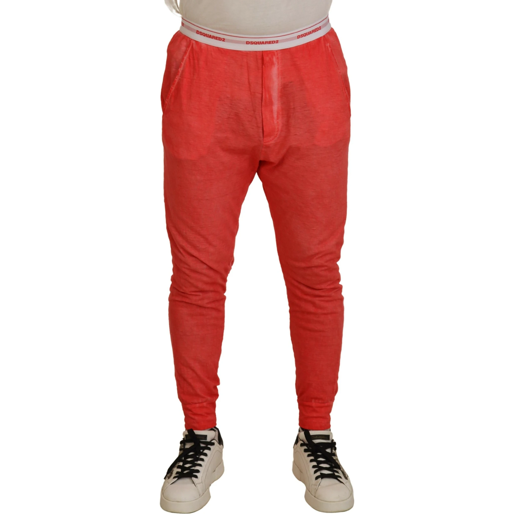 Orange Cotton Elastic Waist Logo Men Pants