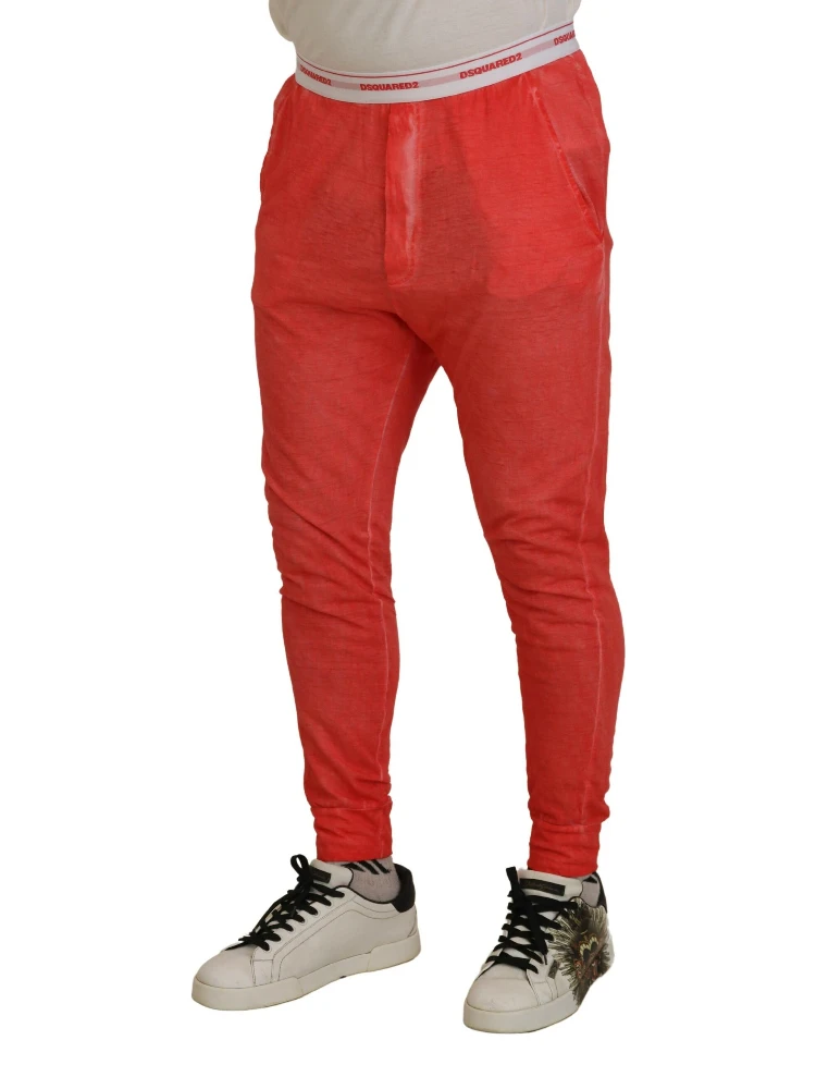 Orange Cotton Elastic Waist Logo Men Pants alternative