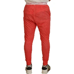 Orange Cotton Elastic Waist Logo Men Pants