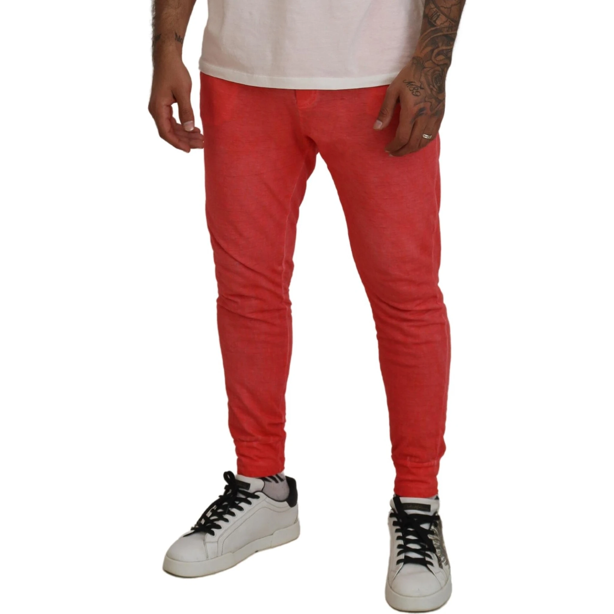 Orange Cotton Elastic Waist Logo Men Pants