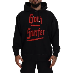Black Cotton Hooded Printed Men Pullover Sweater
