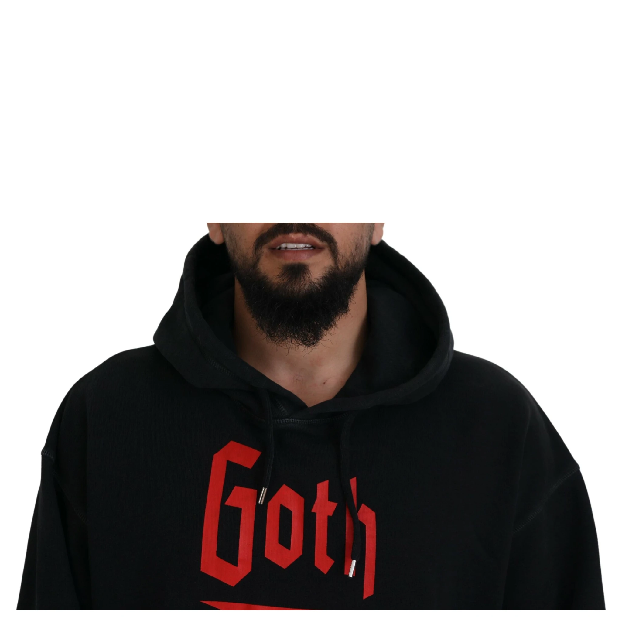 Black Cotton Hooded Printed Men Pullover Sweater