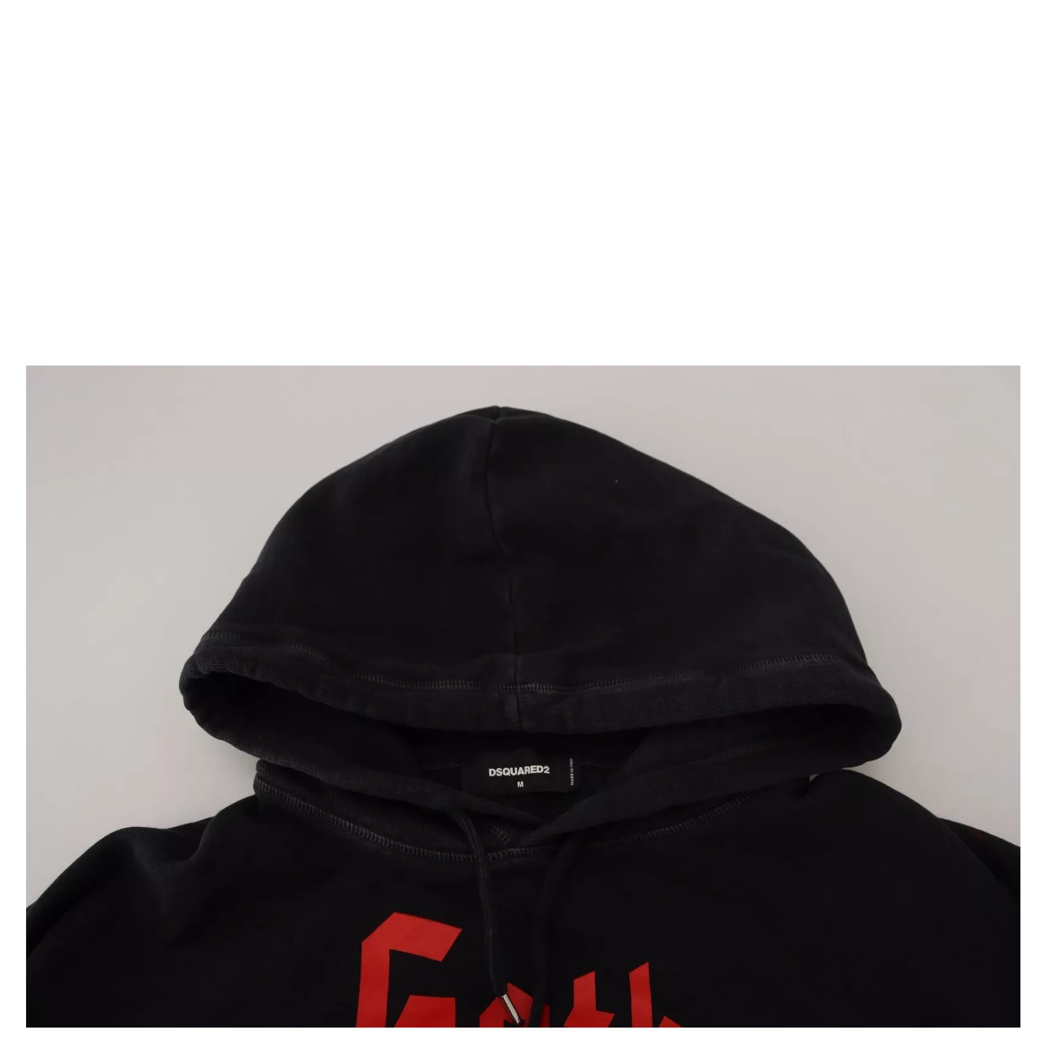 Black Cotton Hooded Printed Men Pullover Sweater