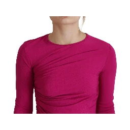 Fuchsia Viscose Long Sleeves Ruched Mini Dress