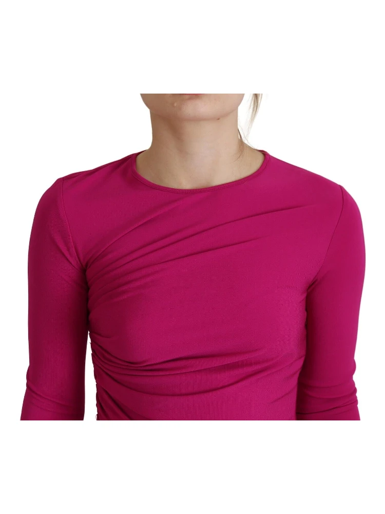 Fuchsia Viscose Long Sleeves Ruched Mini Dress alternative