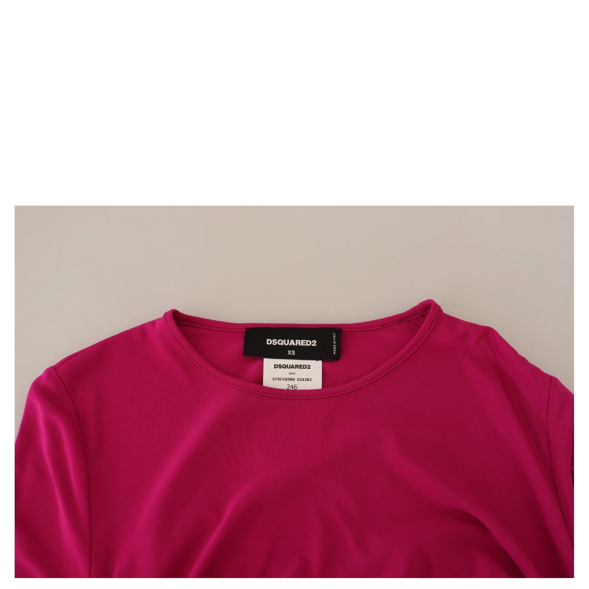 Fuchsia Viscose Long Sleeves Ruched Mini Dress