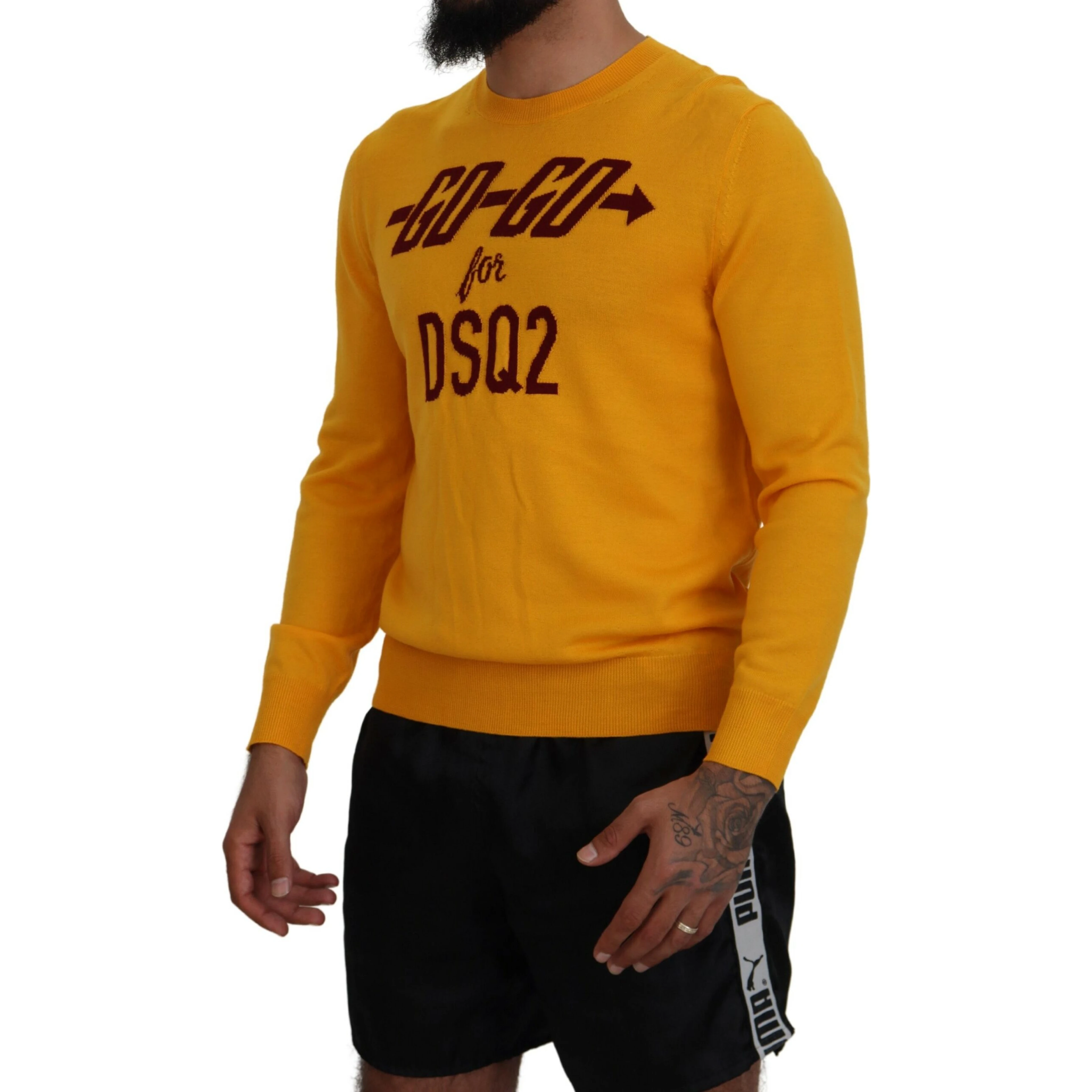 Orange Wool Long Sleeves Men Pullover Sweater