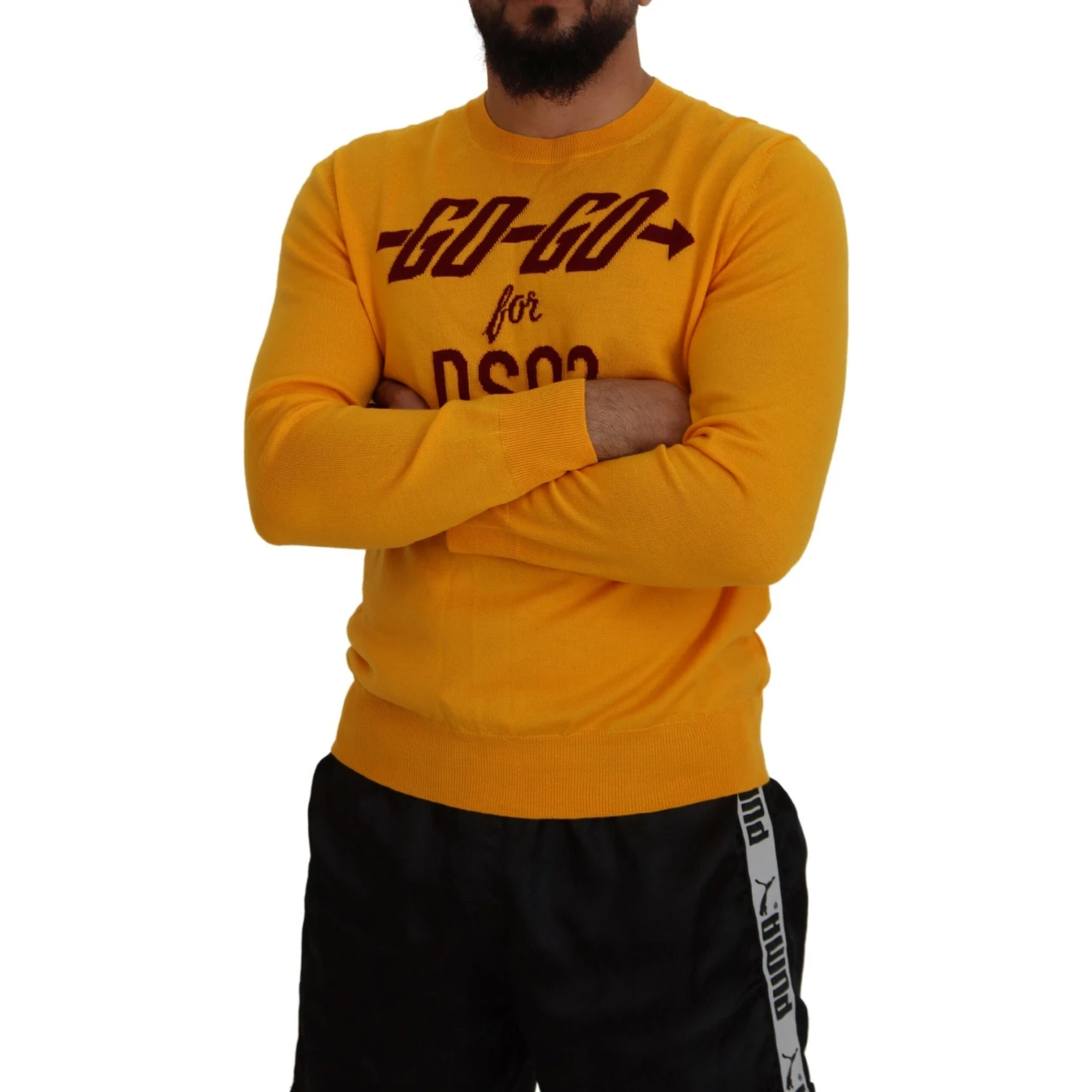 Orange Wool Long Sleeves Men Pullover Sweater