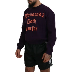 Purple Cotton Printed Men Pullover Sweater