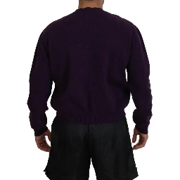 Purple Cotton Printed Men Pullover Sweater