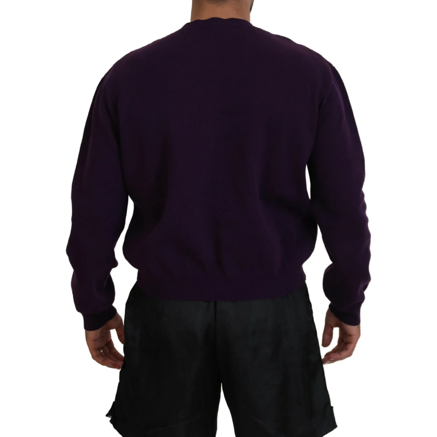 Purple Cotton Printed Men Pullover Sweater