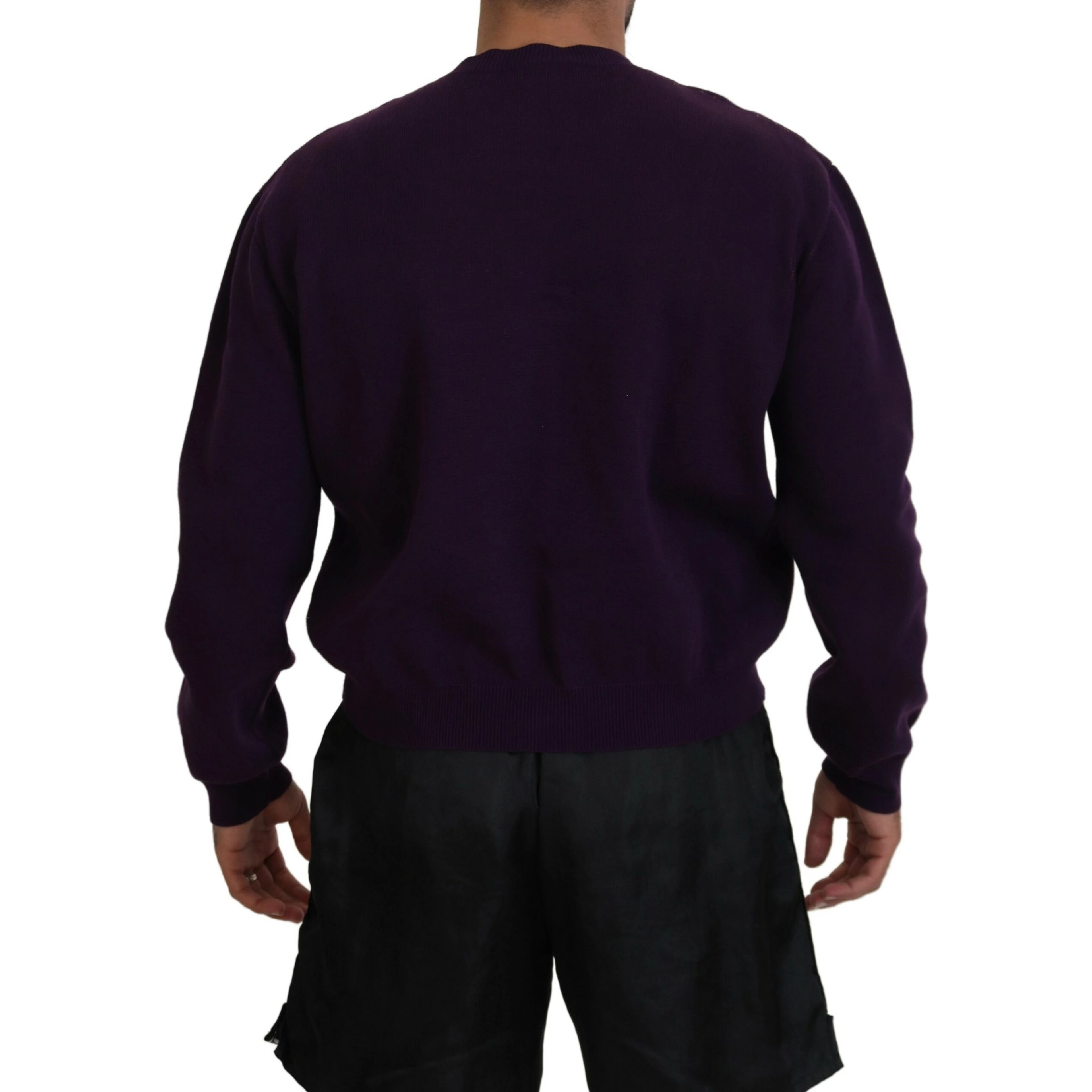 Purple Cotton Printed Men Pullover Sweater