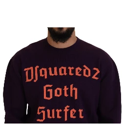 Purple Cotton Printed Men Pullover Sweater